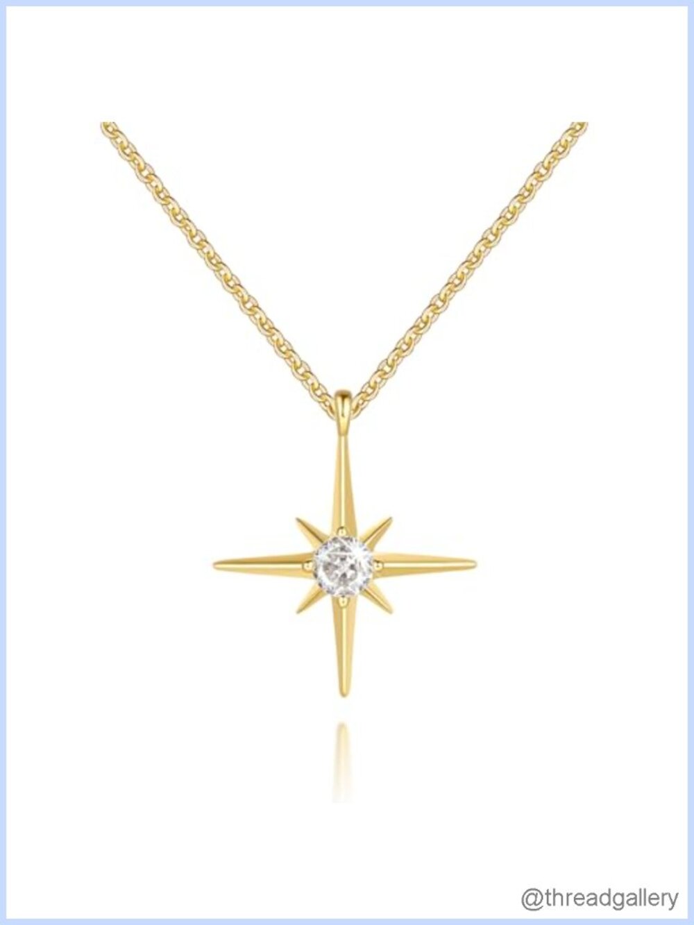 14K Gold Plated North Star Pendant Necklace with Cubic Zirconia